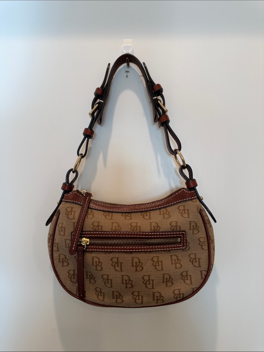 Dooney & Bourke Jacquard Brown Monogram Crescent Hobo Bag